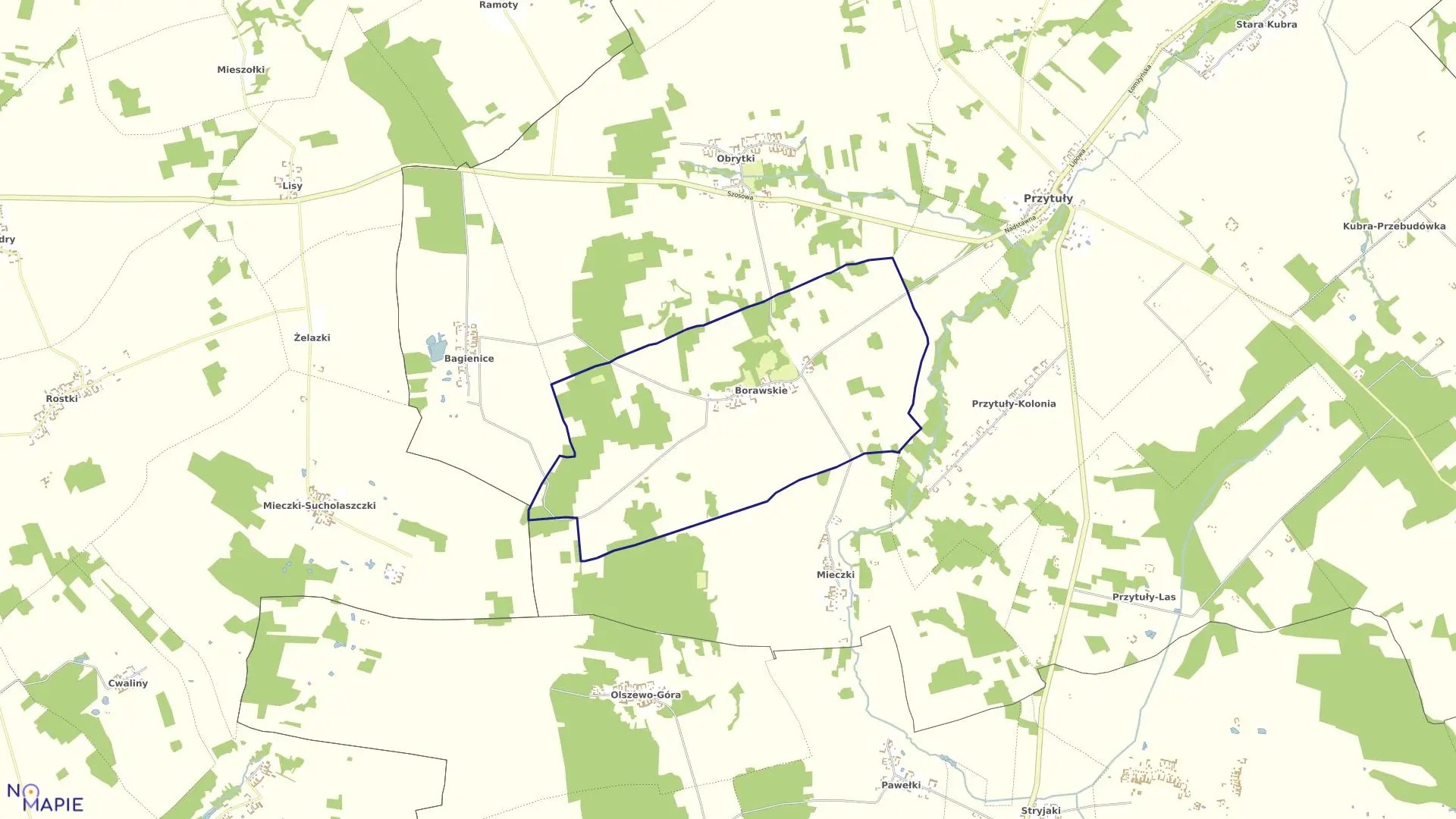 Mapa obrębu Borawskie Gm. Przytuły w gminie Przytuły