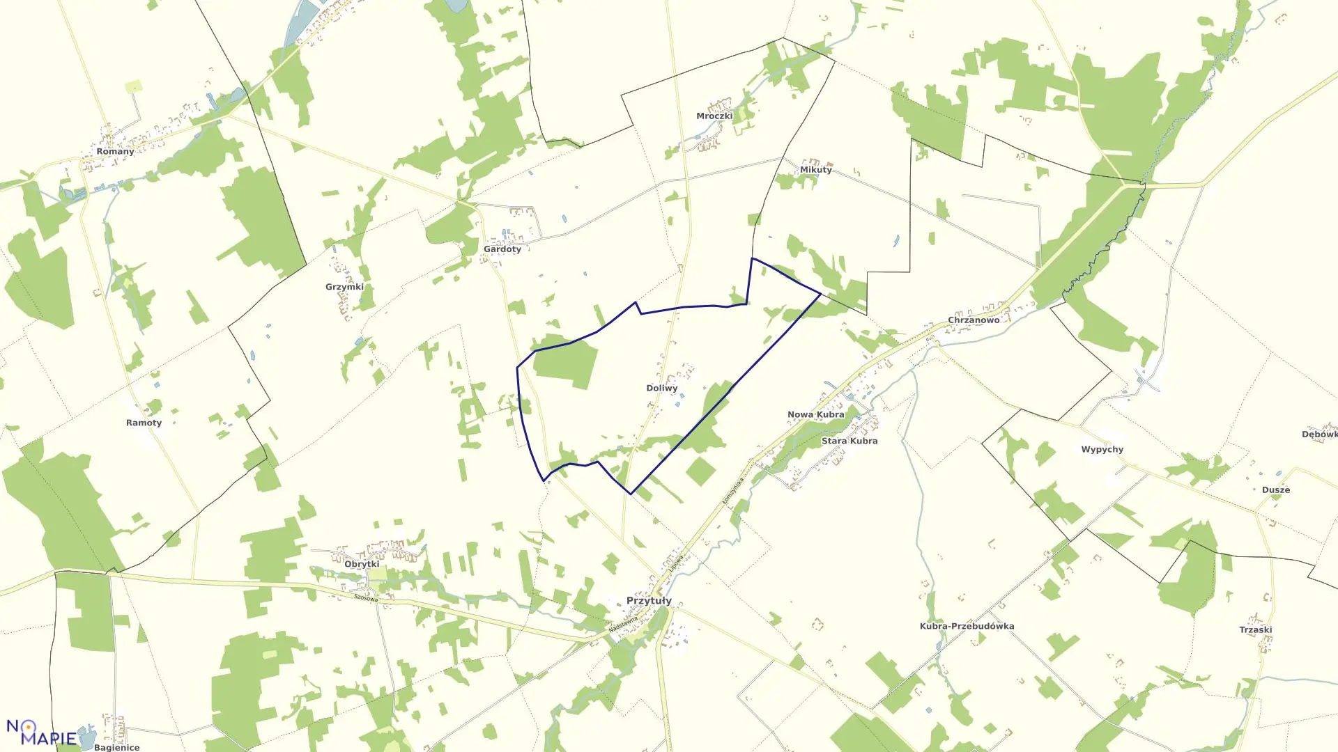 Mapa obrębu Doliwy w gminie Przytuły