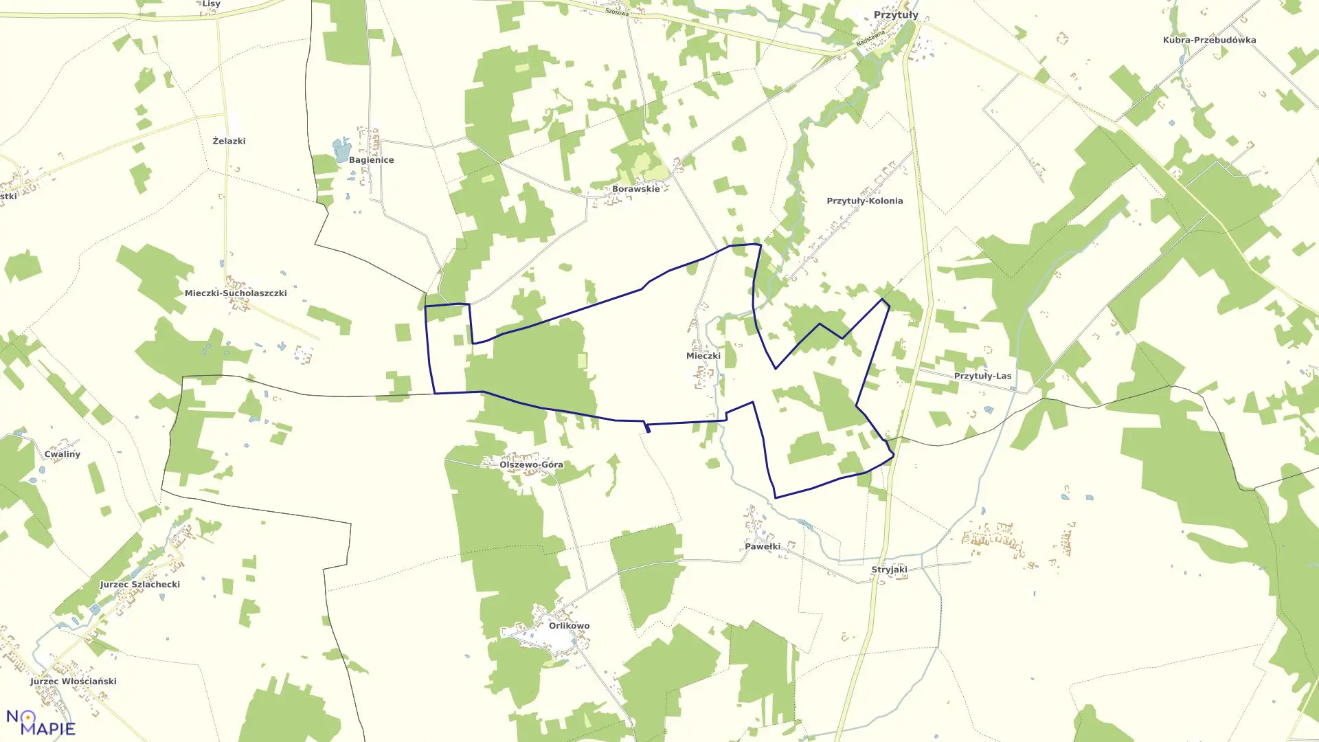 Mapa obrębu Mieczki w gminie Przytuły
